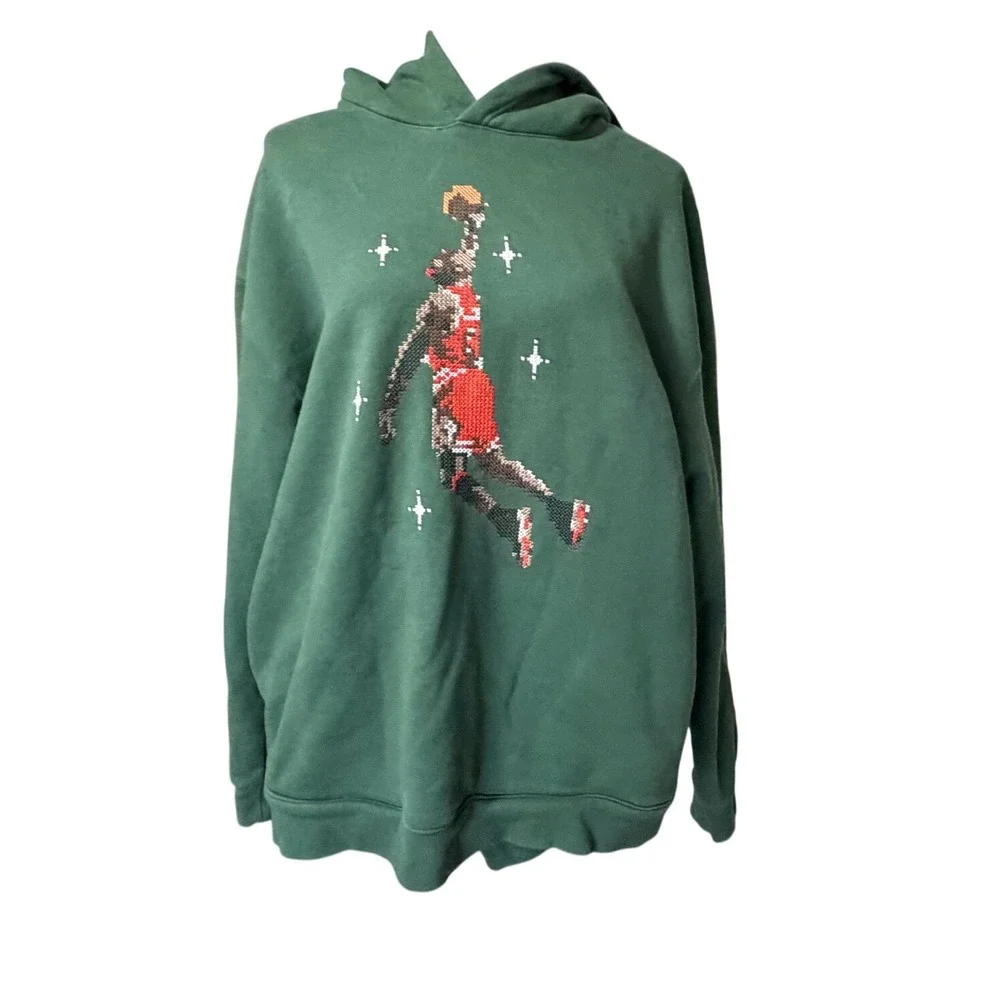Jordan Mens Green Pixelated Michael Jordan Dunk Graphic Hoodie‎ XXL Pullover
